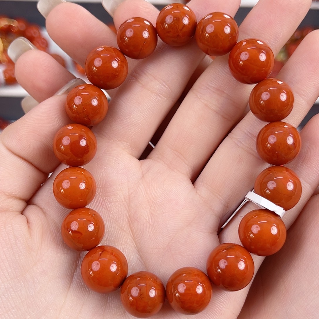 南红玛瑙未镶嵌瓦西柿子红火焰12mm手串