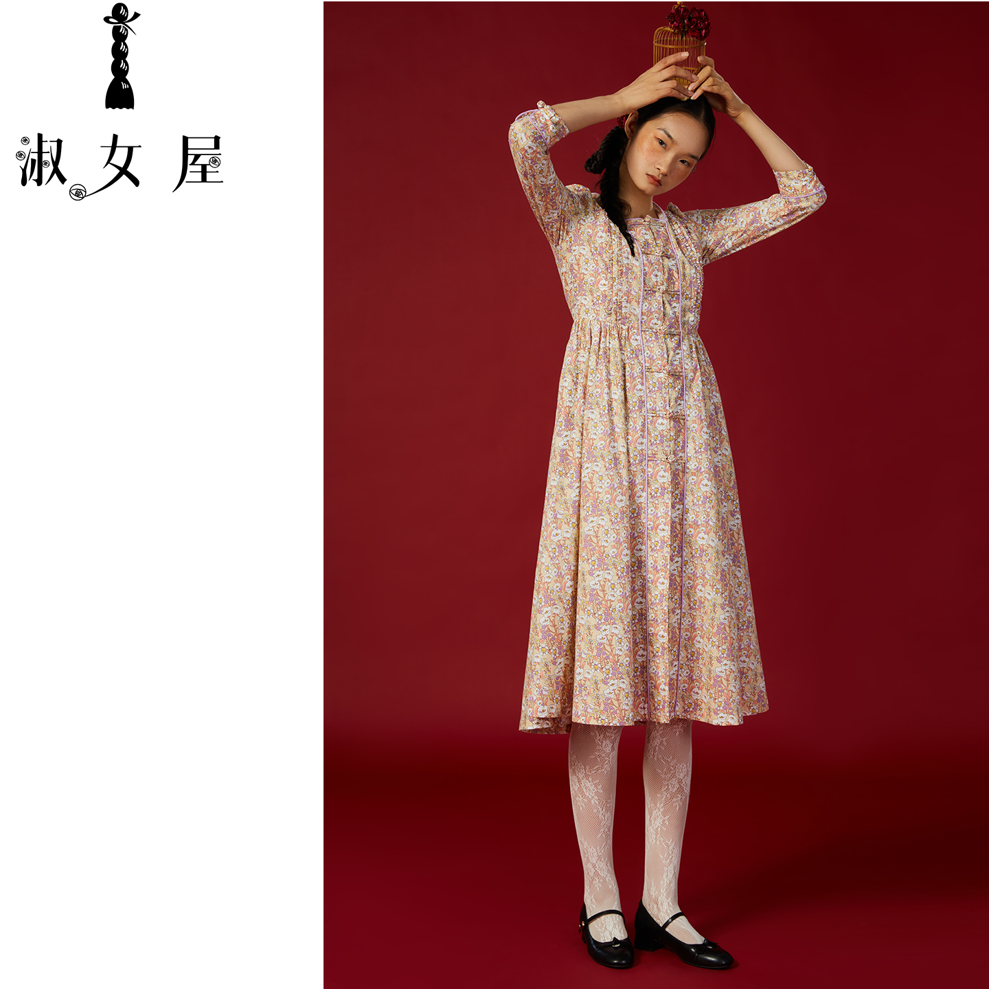 淑女屋官方旗舰店苏州百花巷。新中式连衣裙中长款绝美纯棉