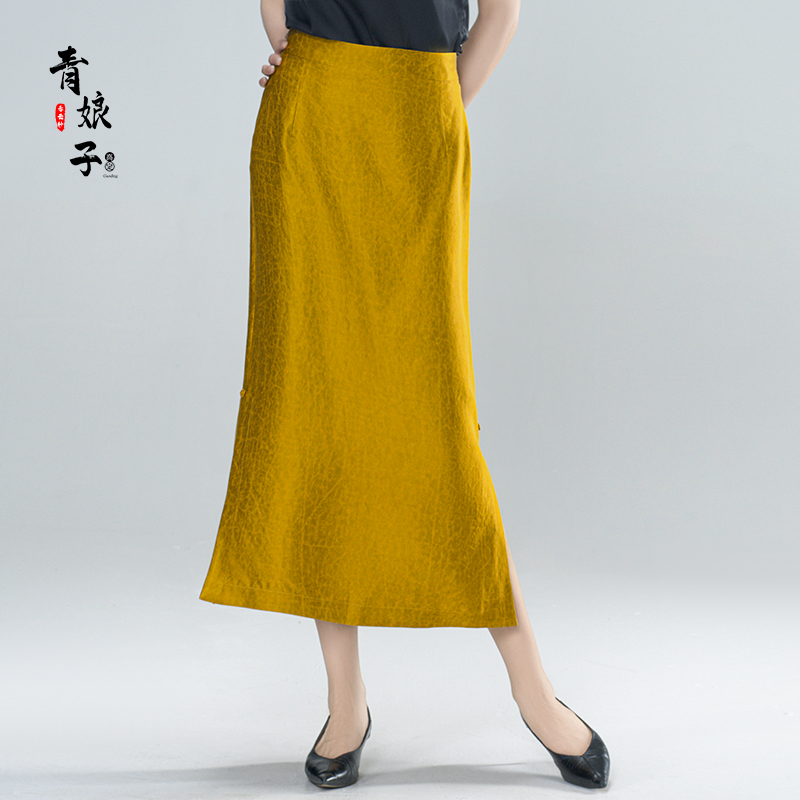 青娘子-香云纱（婉兮）缎龟国风复古气质百搭包臀半身裙61175