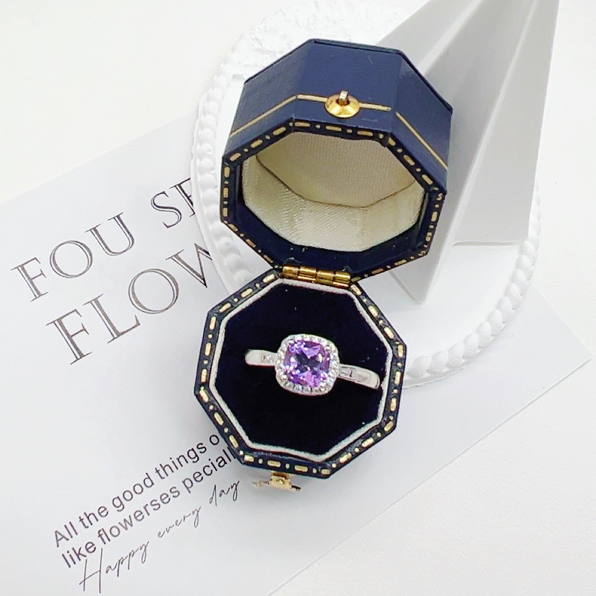 天然紫水晶戒指    小方糖  主石6*6mm/粒  S925银镶