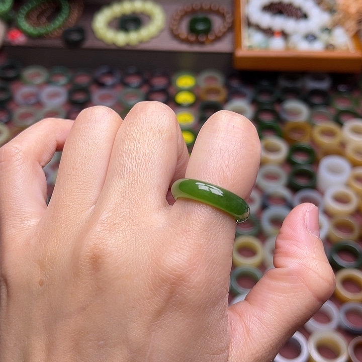 和田玉戒指未镶嵌14号新品碧玉