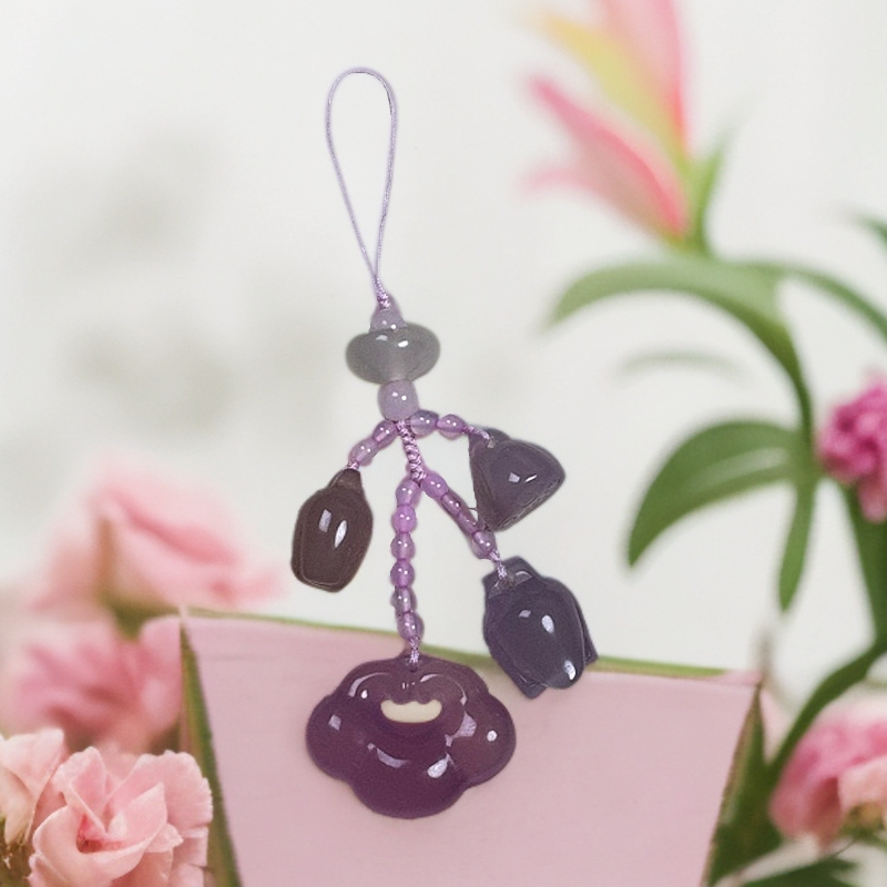 如意锁手机链粉色蓝色手工编织创意礼品