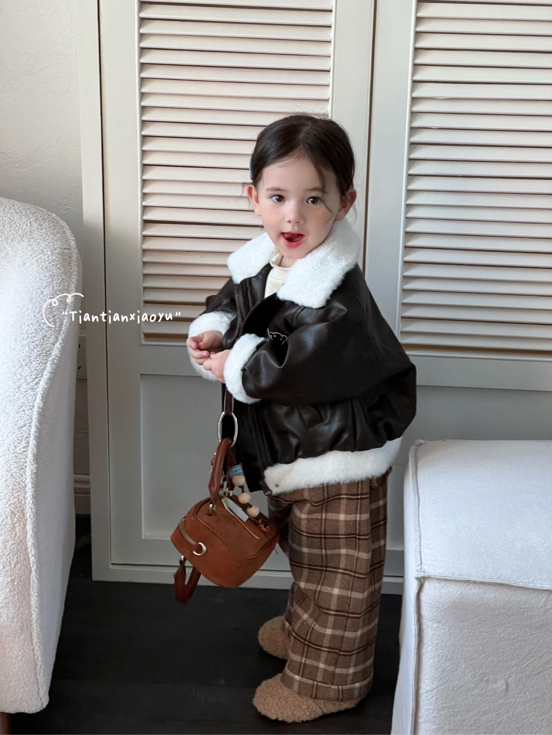 【XTL】2025冬咖色皮衣TU毛加厚外套85090