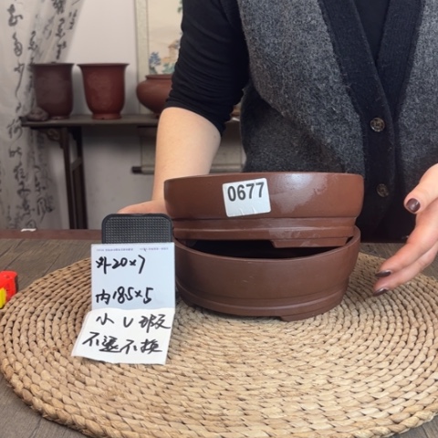 紫砂花盆微瑕紫泥浅圆到手两只0677