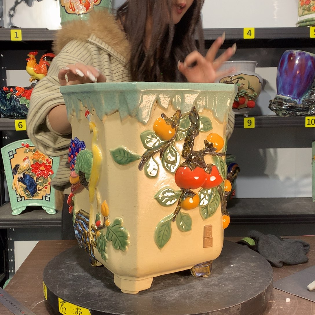 广***子高温烧制石湾盆瑕疵