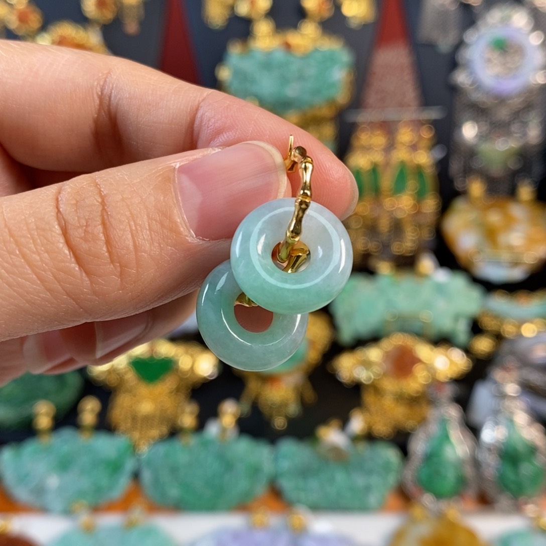 翡翠耳饰未镶嵌甜甜圈耳坠 亏清