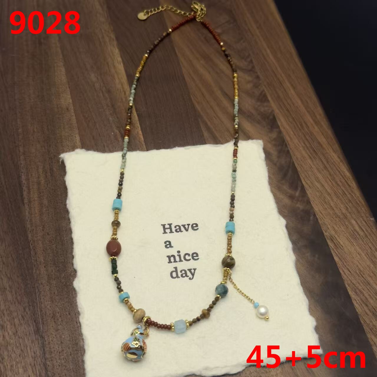 艾蔓岚 钛钢琉璃项链 9028复古女珐琅葫芦捷克串珠轻奢福禄毛衣链