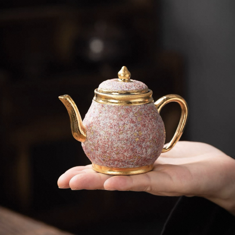 （上古龙窑）复古岩矿粗陶描金泡茶壶创意个性柴烧宫廷壶家用手工茶