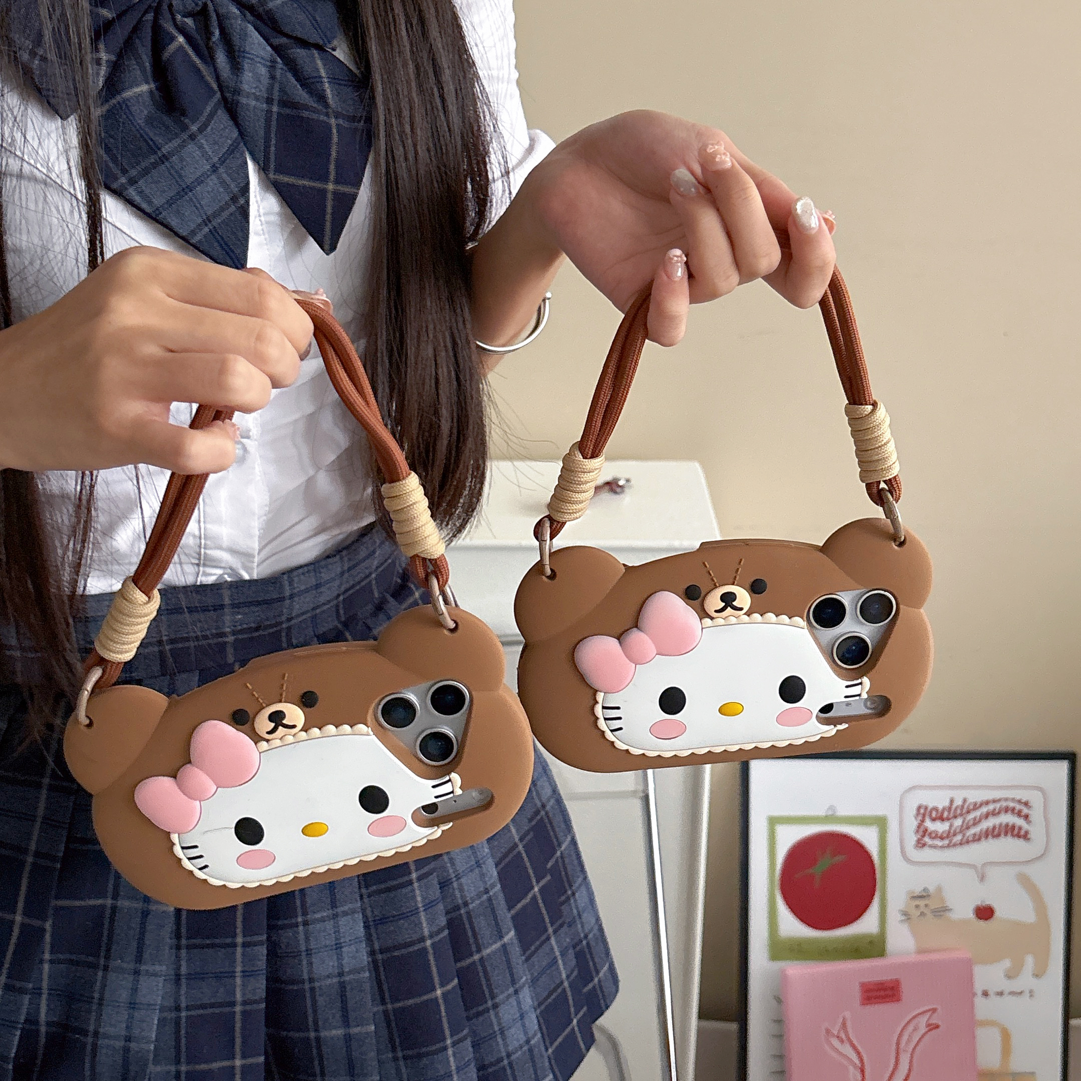 苹果|卡通手提小熊帽kt猫咪创意ins适用iPhone17防摔软硅胶手机壳