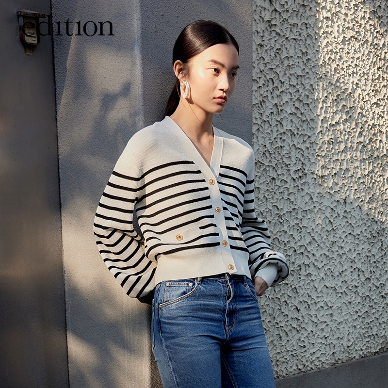 【达人专享】edition小香风条纹毛衣撞色条纹羊毛开衫#EBC1CART14