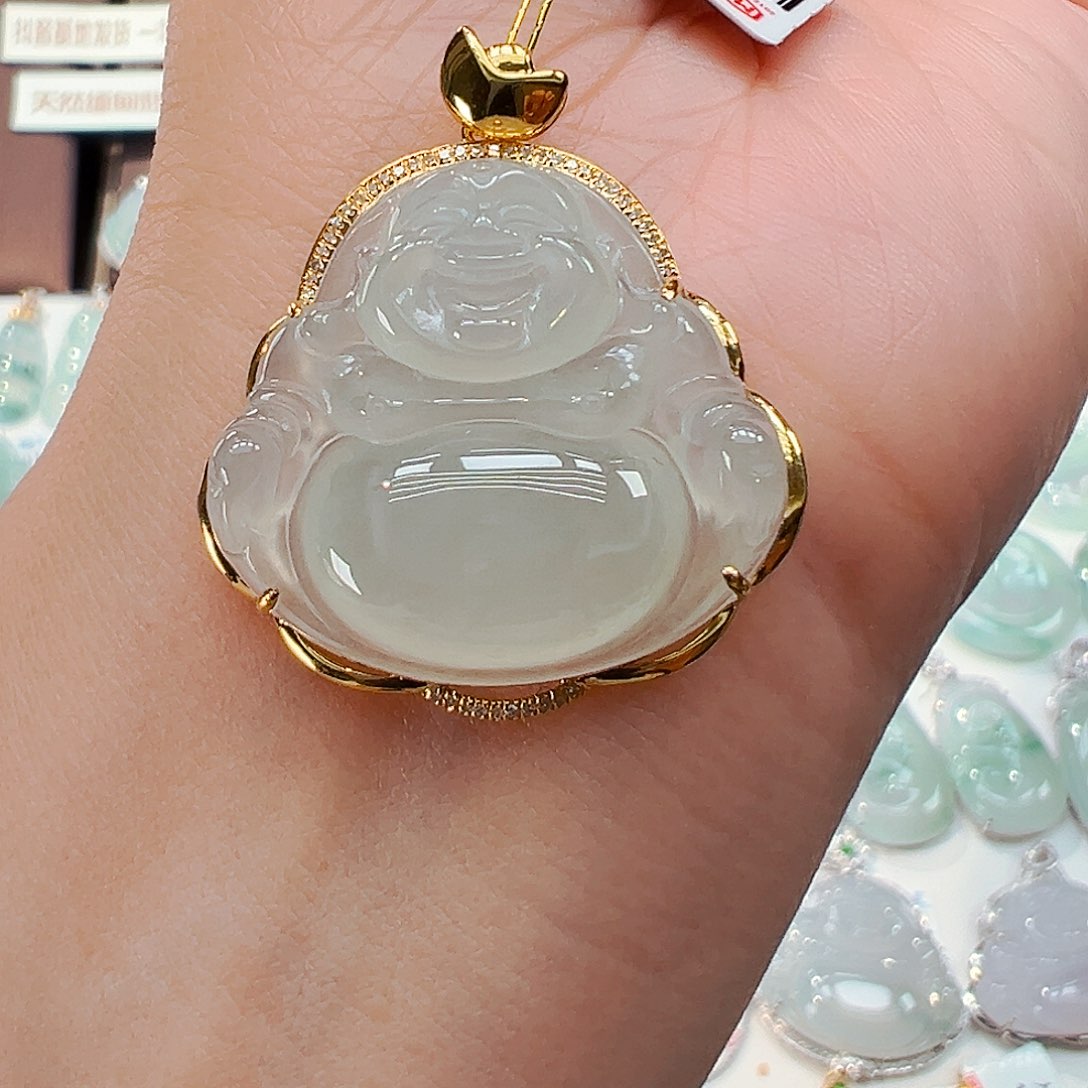翡翠18K金镶嵌吊坠(不含链)佛公