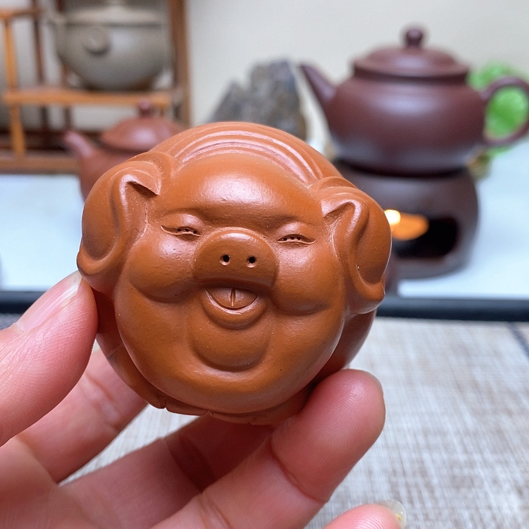 紫砂茶壶手工朱泥小猪