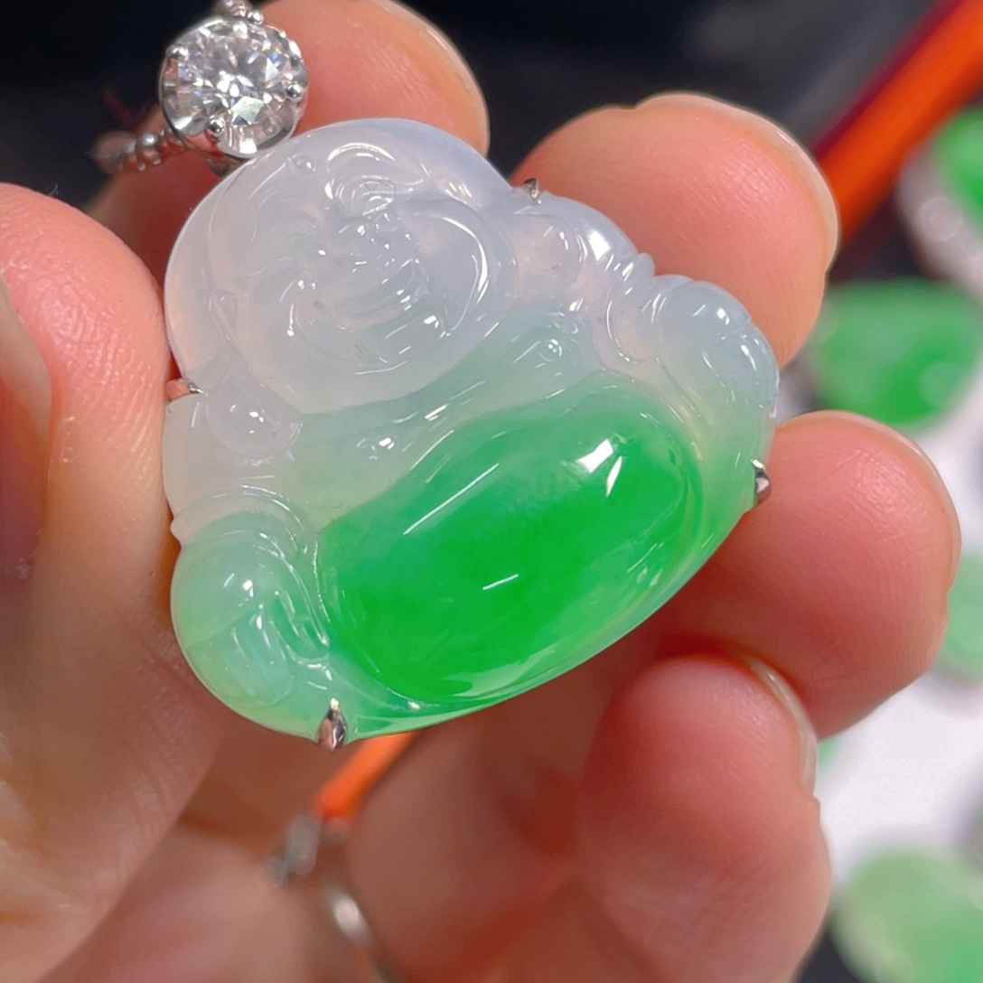 翡翠18K金镶嵌吊坠(不含链)