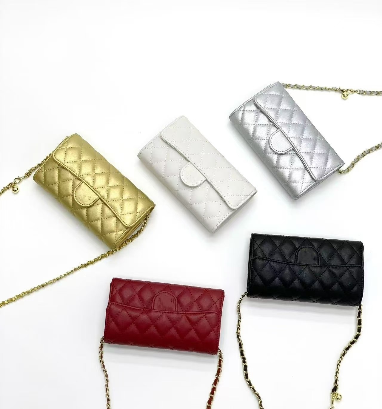 【A889】臭奶奶25新款百搭爆款菱格纹CF大容量链条金球调节钱包  