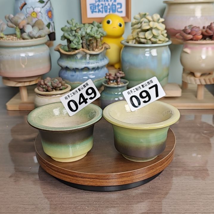 红陶景德镇手工陶瓷盆两个 口7.5