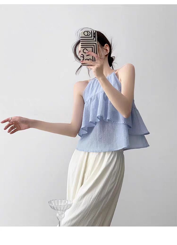 24760 【B】 高端气质蓝色吊带背心无袖上衣   A9