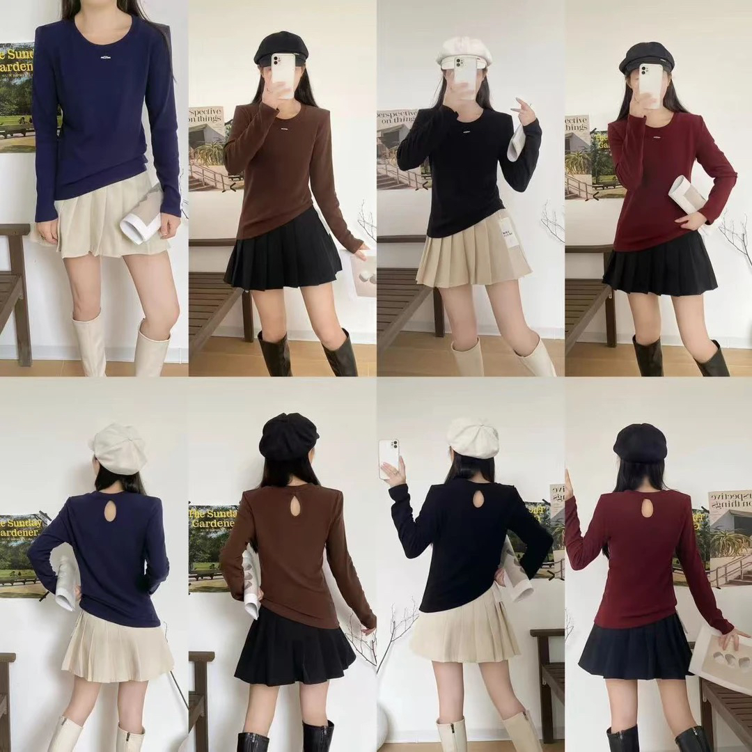 新款后背显瘦百搭长袖T恤上衣807