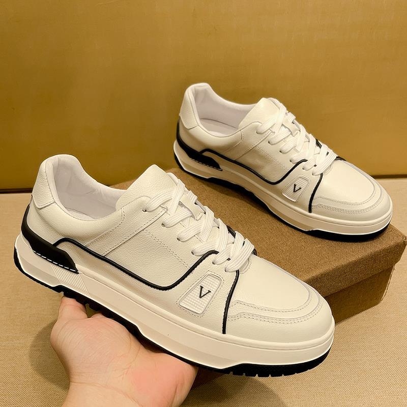 夏季男士休闲板鞋欧洲站真皮男鞋潮牌高级感白色潮鞋男厚底小白鞋