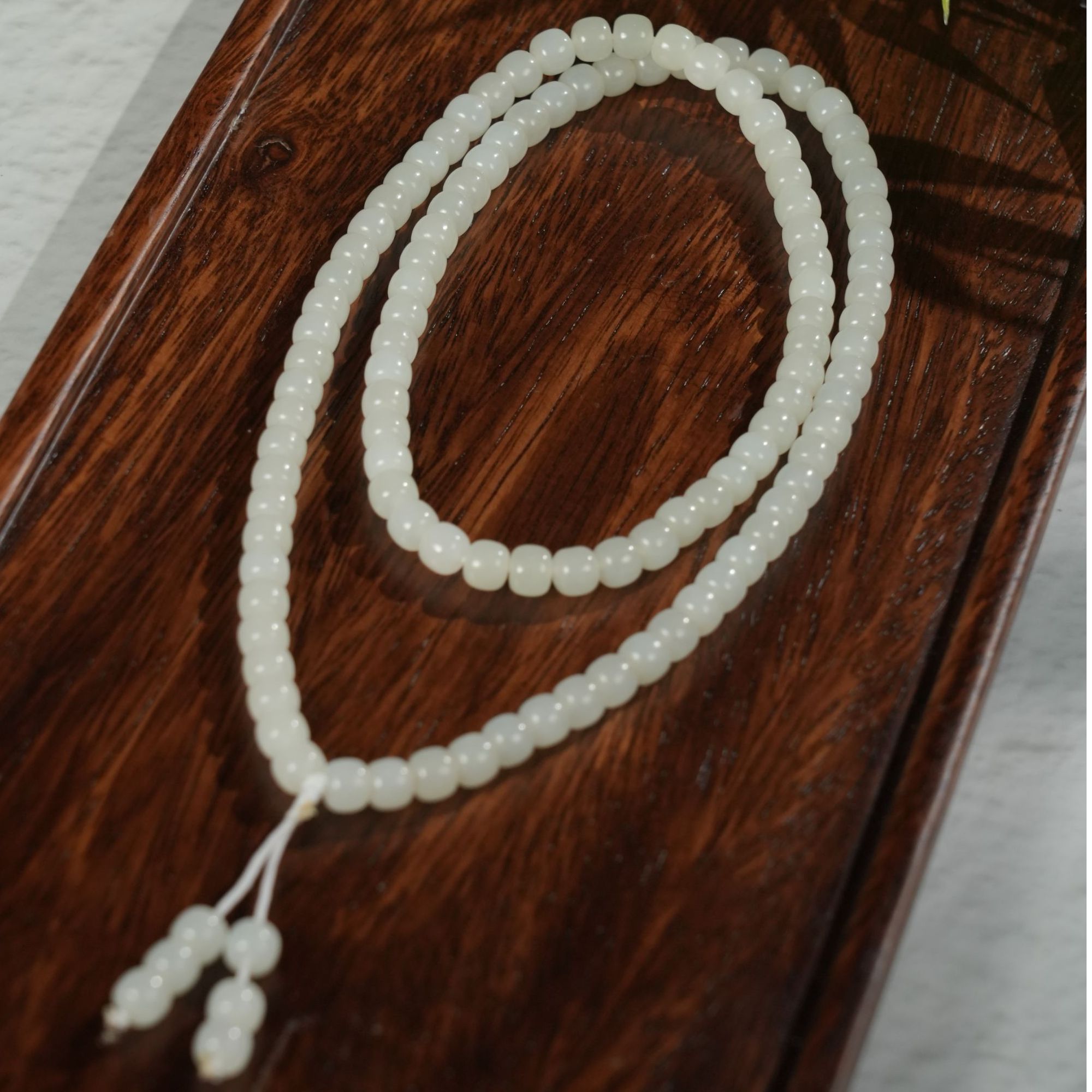 和田玉白玉珠链114颗6咪