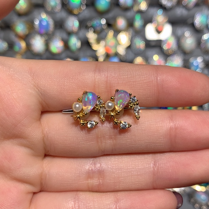 欧泊K福利耳钉银S925镶嵌