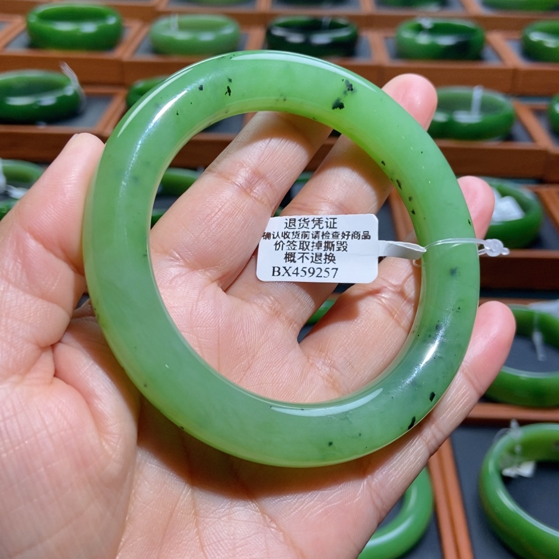 和田玉（碧玉）未镶嵌手镯苹果绿5960