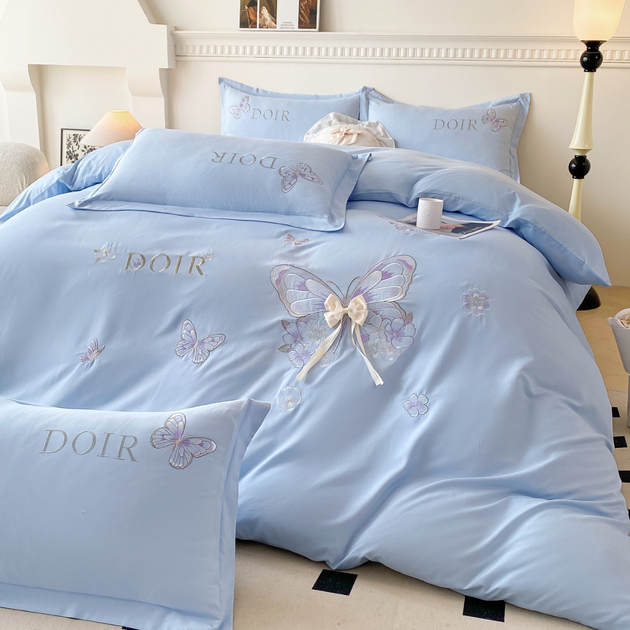 梦蝶华语纯色重工刺绣礼盒四件套