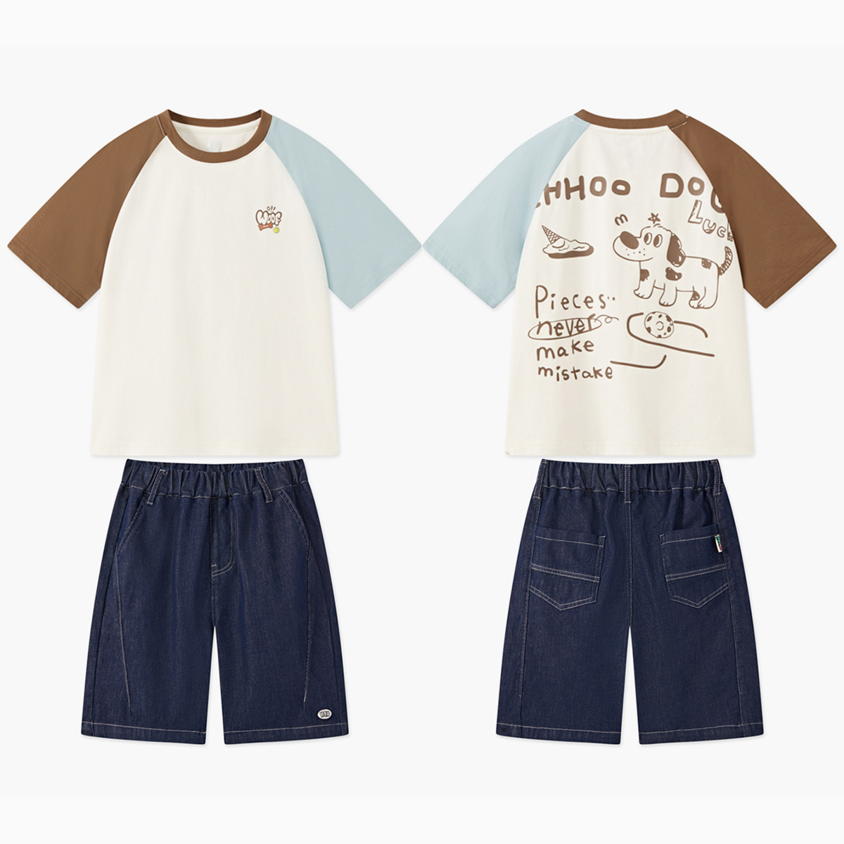 MQD童装25夏季新品学院风撞色插肩袖上衣字母亲肤套装TCW0324Q_1