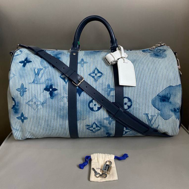 99新 LouisVuitton/路易威登 lv丹宁水墨keepall50旅行袋hws108