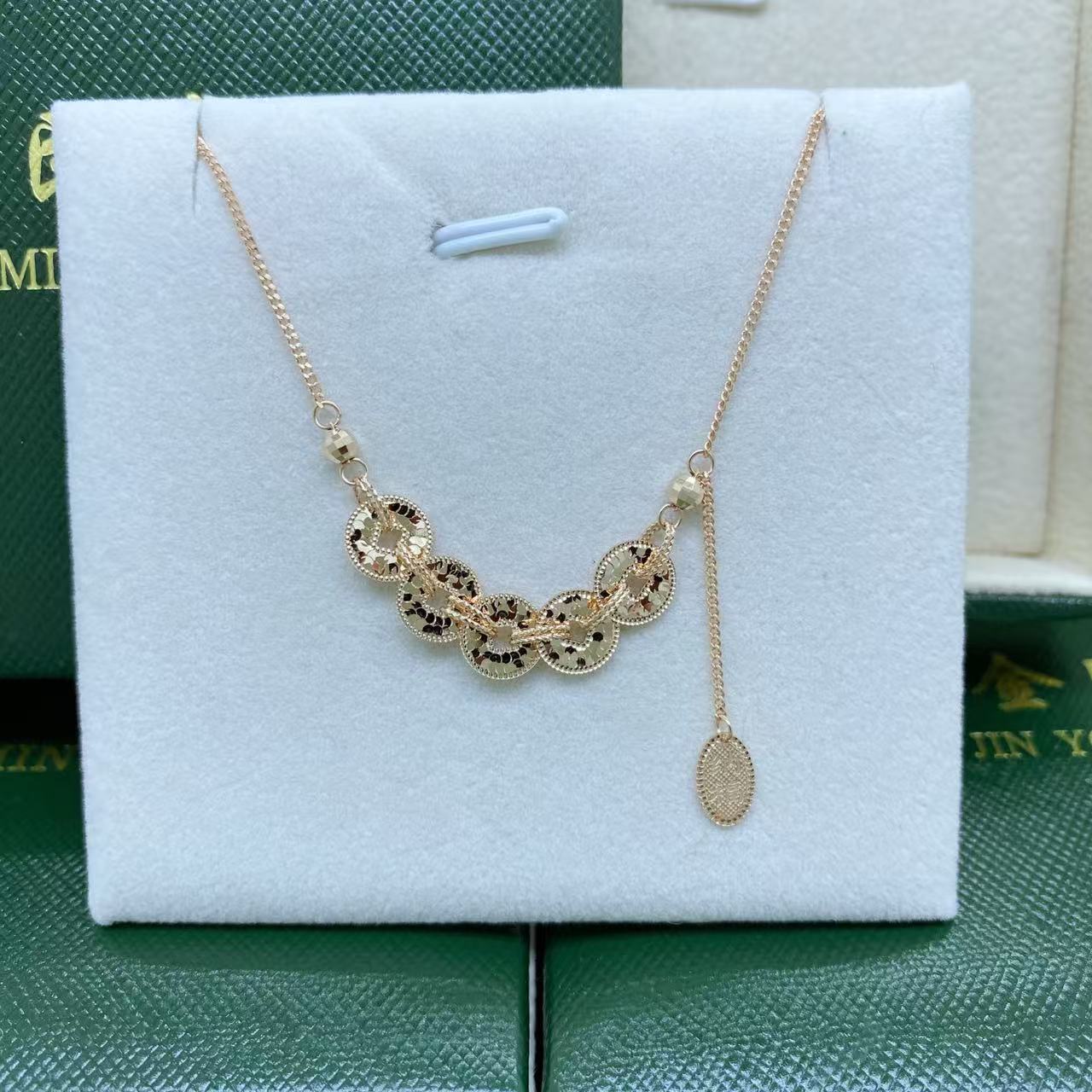 #7228玫瑰金18K金Au750精品碎金金五帝币套链