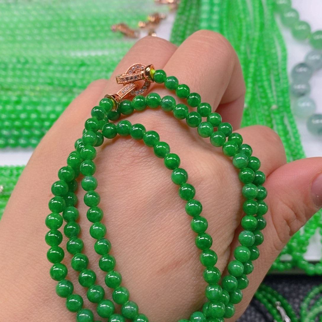 翡翠颈饰未镶嵌冰种浓阳绿塔链4.7，5m' m