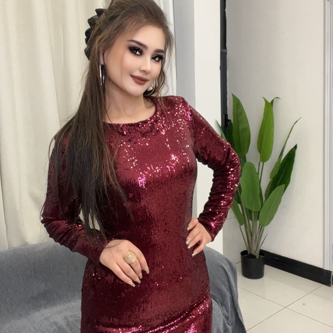 880高端时尚修身显瘦提花丝绒亮片复古女士连衣裙新款
