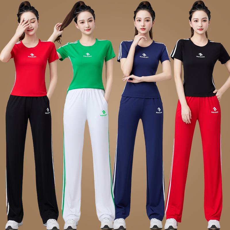 罗马棉健身舞蹈服广场舞运动服装套装春夏季新款鬼步跳舞衣女跑步