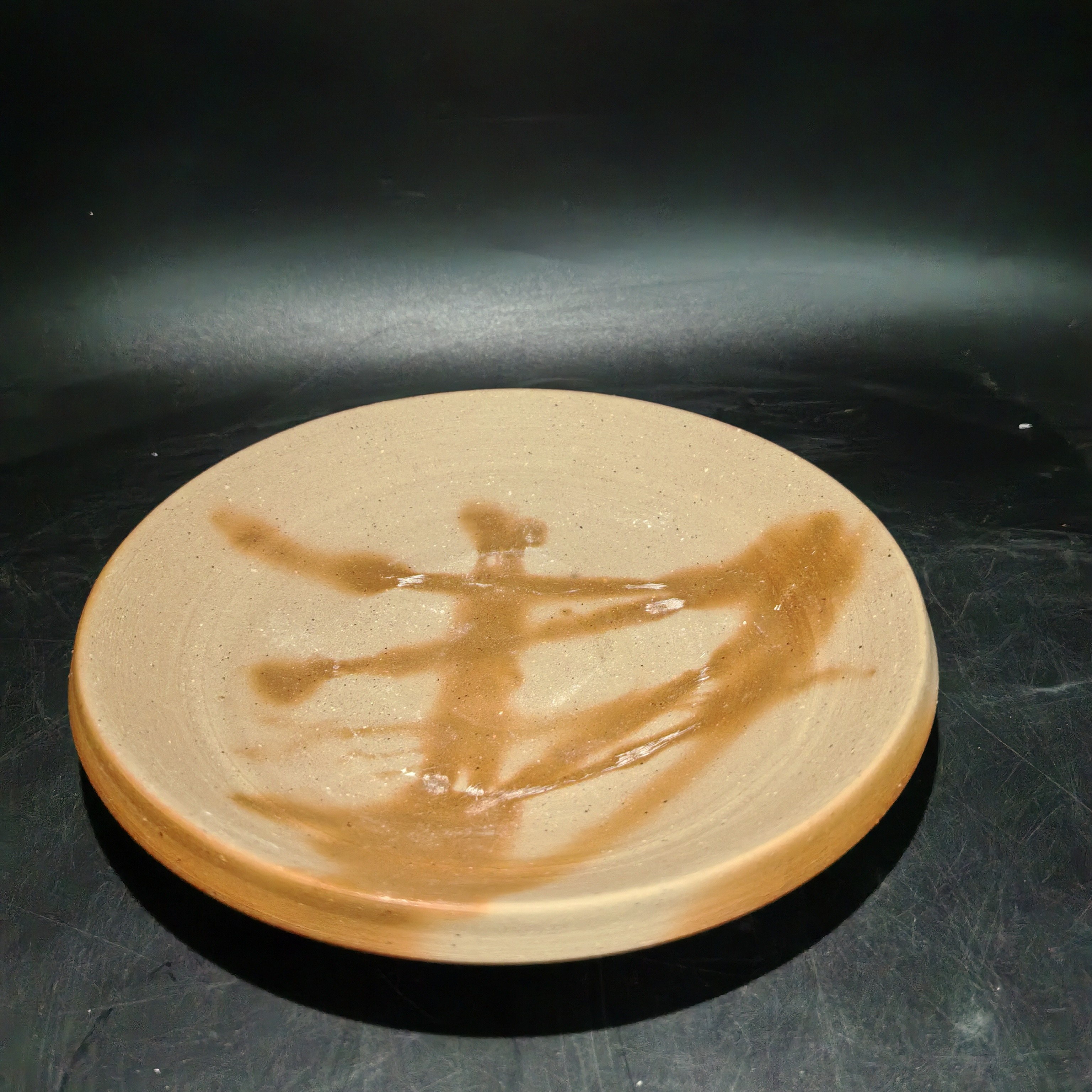 备前烧绯红大盘盘子圆盘碟子底部有款01/02陶瓷