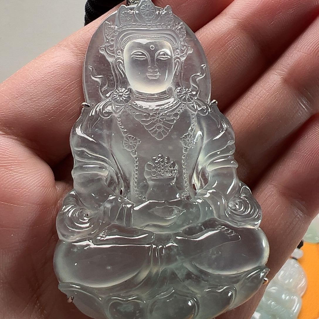 翡翠挂件18K金镶嵌高冰度母