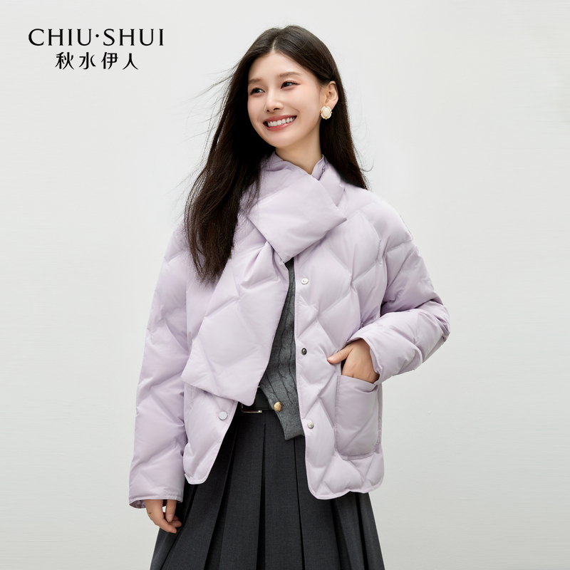 【直播优选】秋水伊人菱格外套围巾领羽绒服625409A150073