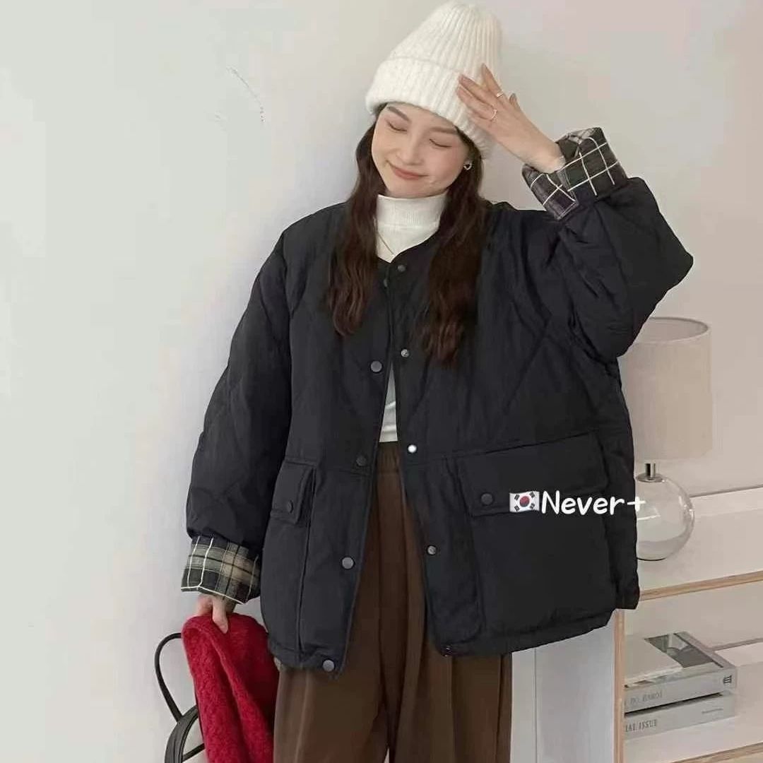 圆领长袖薄款常规款常规厚款棉服纯色冬季棉衣宽松202