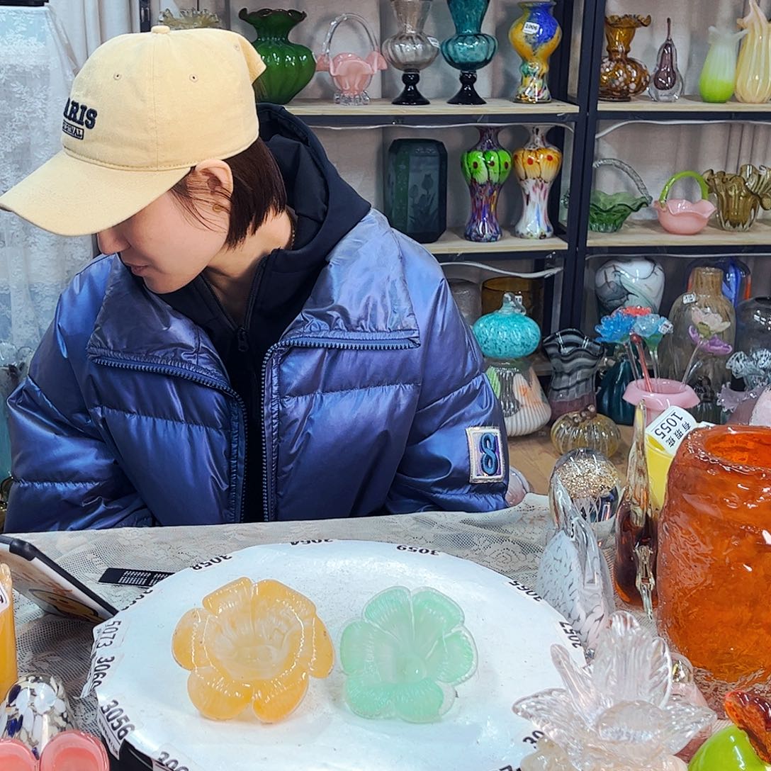 小花头一对不完美家悦琉璃工艺品