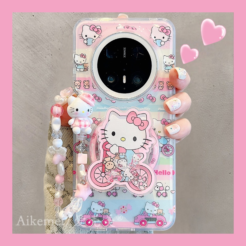 适用华为mate70pro+手机壳卡通骑车Kitty猫mate60pro磁吸支架链条
