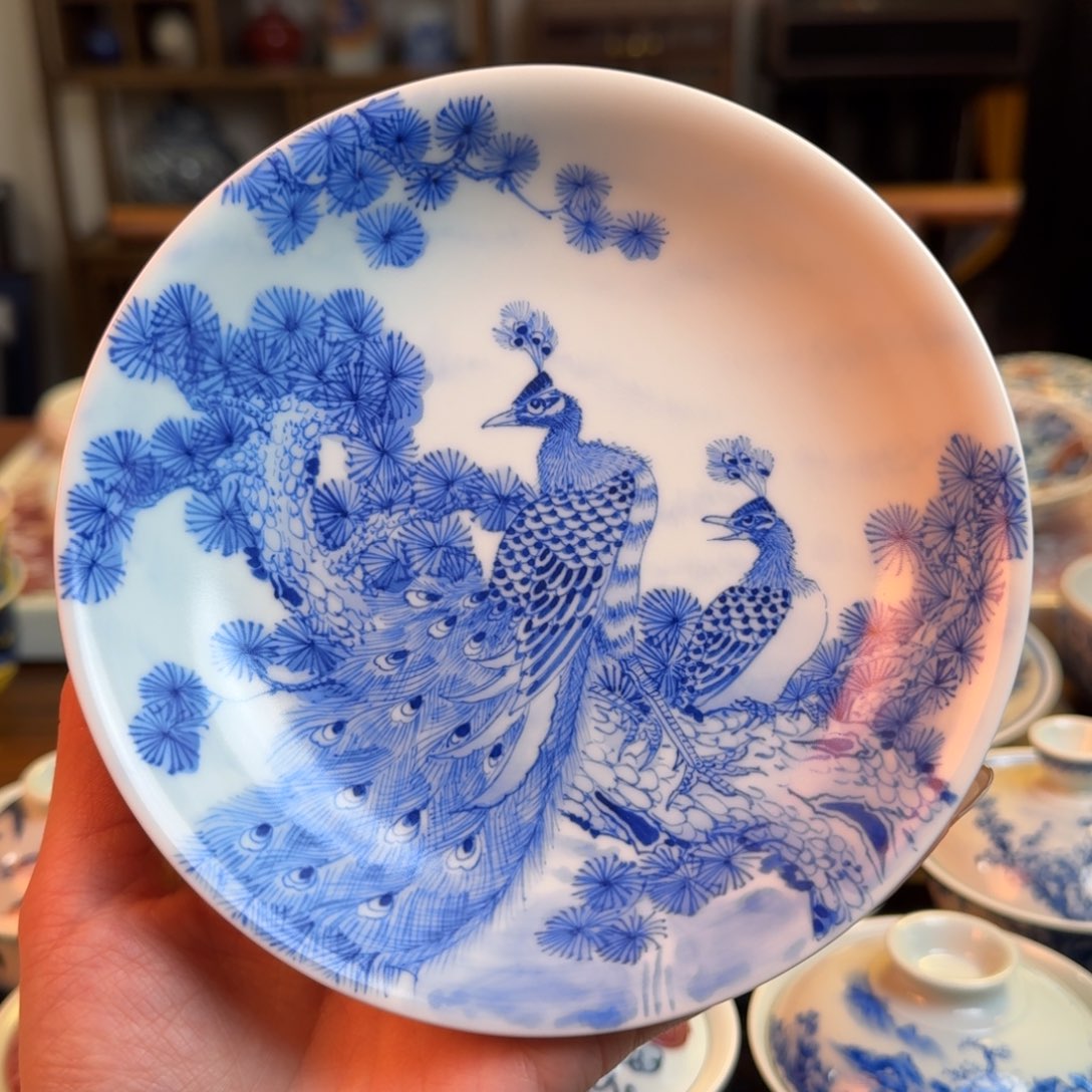 杯重工柴窑双孔雀壶乘纯手绘