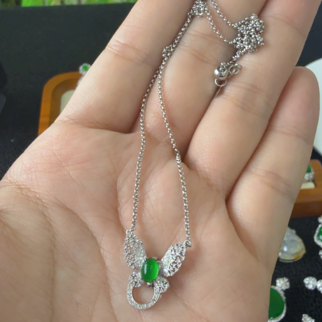 翡翠18K金镶嵌套链套链