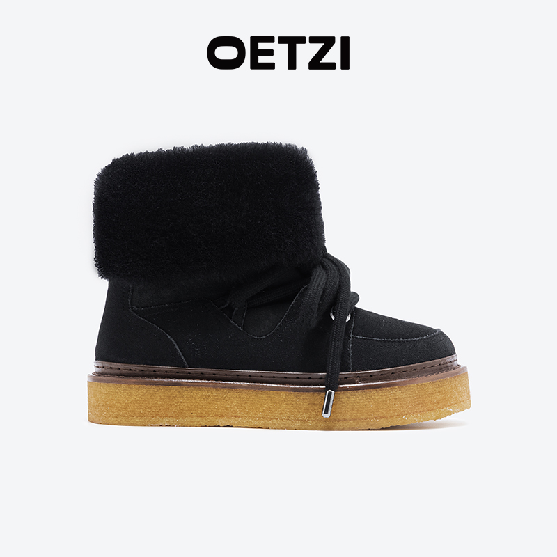 OETZI冰人奥兹时尚雪地靴女士冬季加绒加厚毛皮保暖短筒毛毛鞋