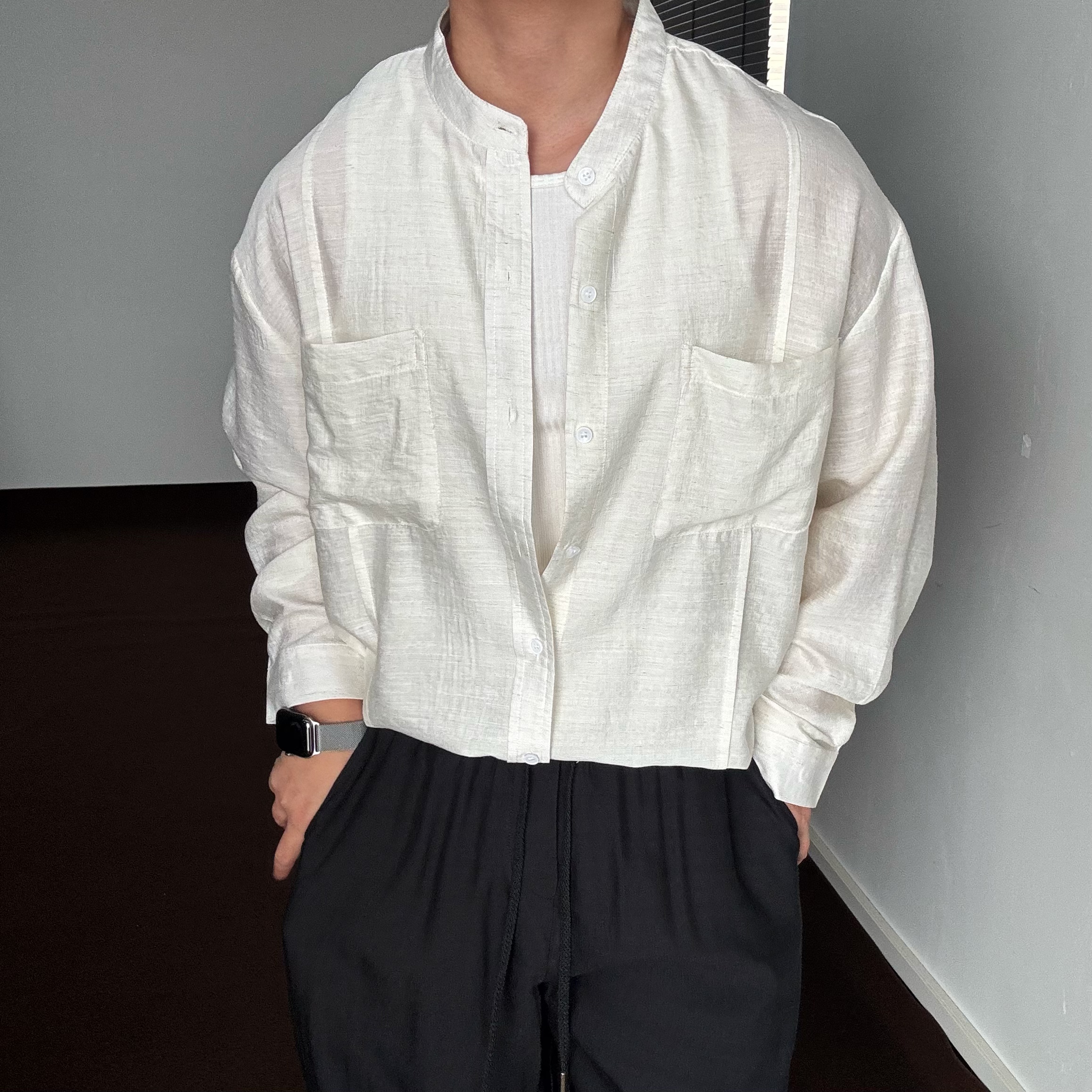 陆星家【麻系套装】夏季纯色休闲男士长袖轻奢宽松高级感男装C297