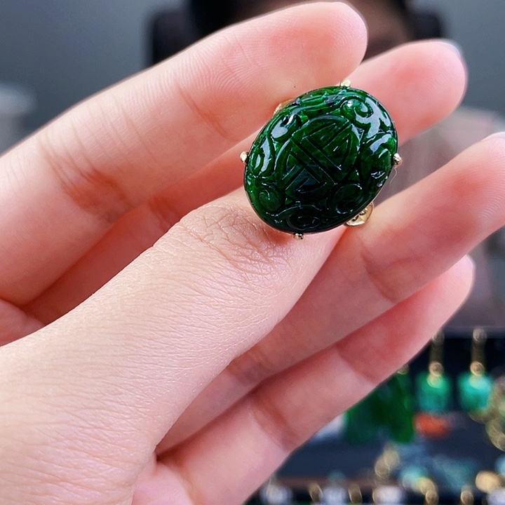 翡翠戒指银S925镶嵌饰品