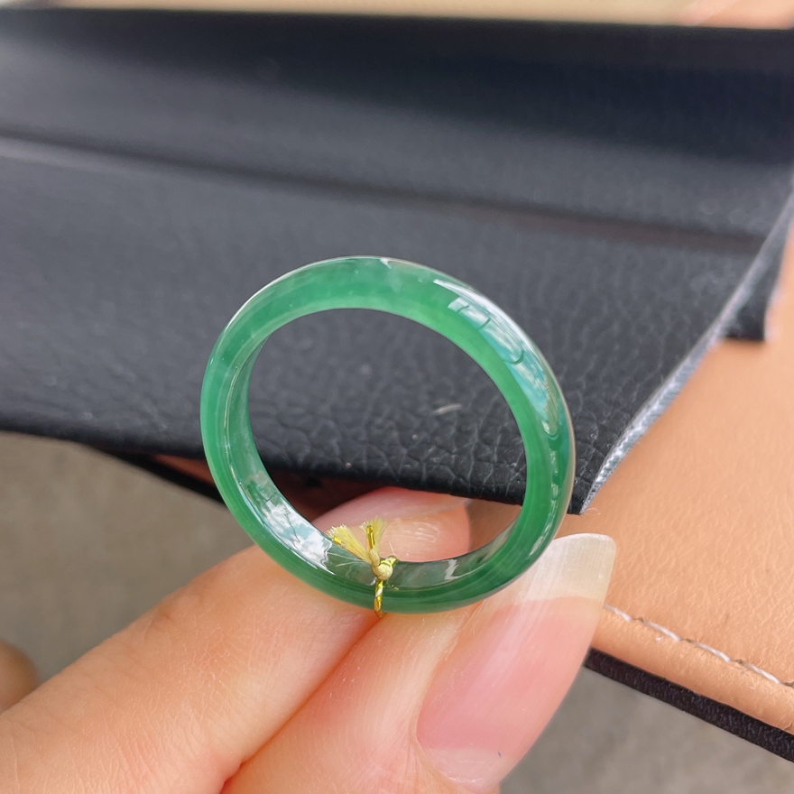17号圈口天然A货翡翠满色戒指精雕时尚起荧光老坑玉指环男女款