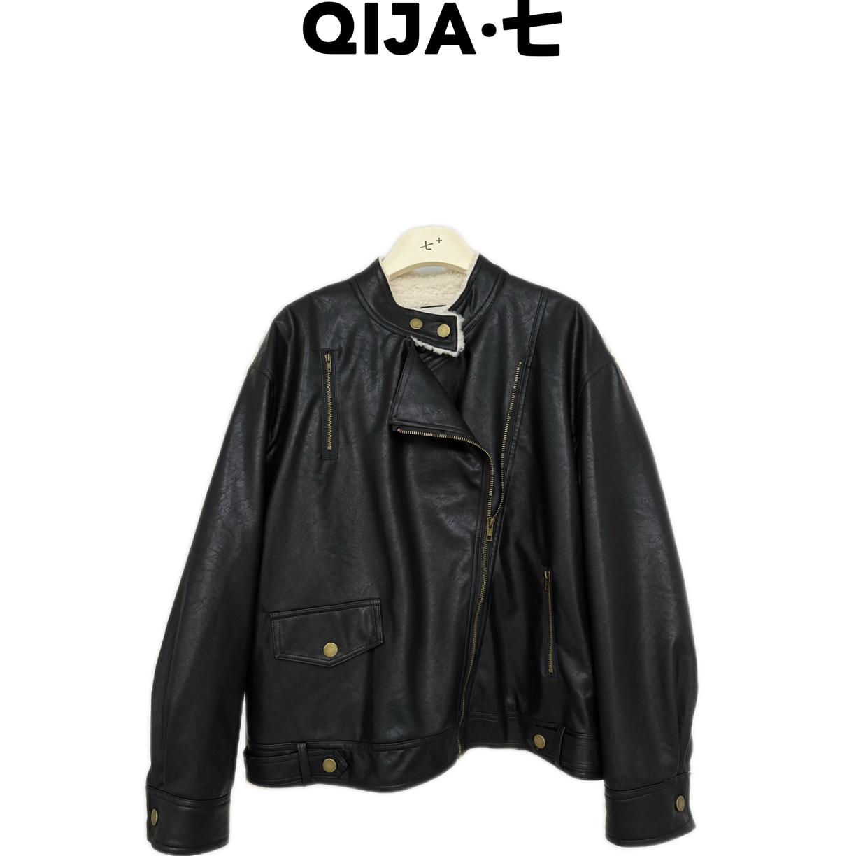 冬上新！皮衣冬季短外套短款时尚褶皱皮衣拉链