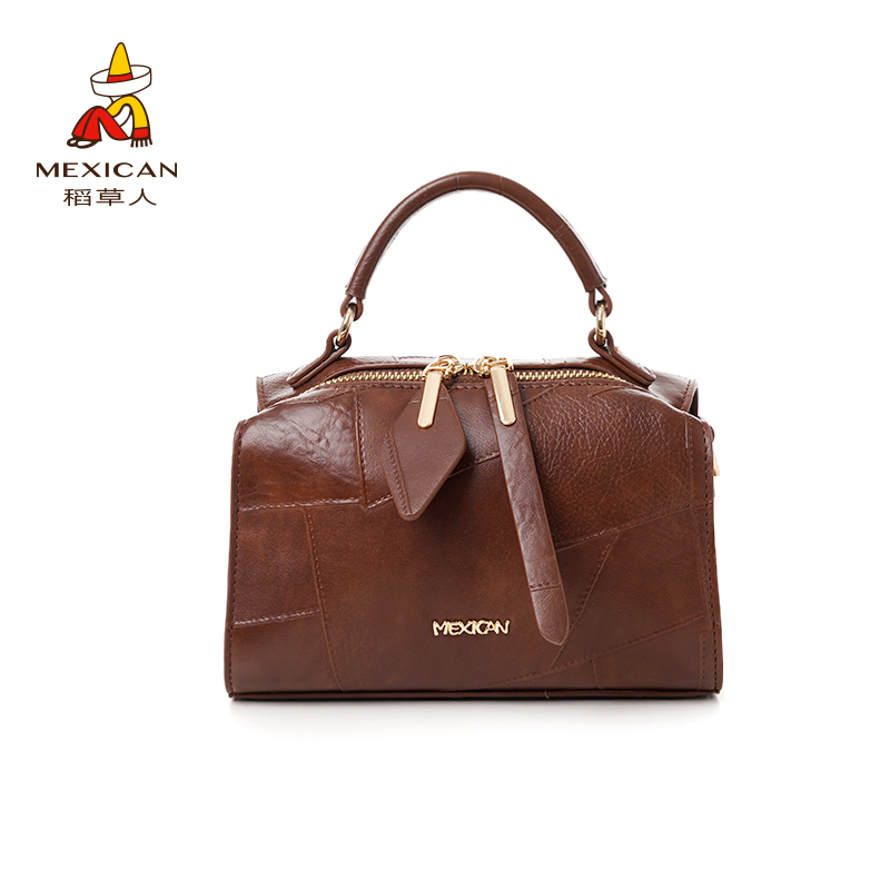Mexican/稻草人稻草人女士包包真皮时尚轻奢女士拉链包盒子枕头包