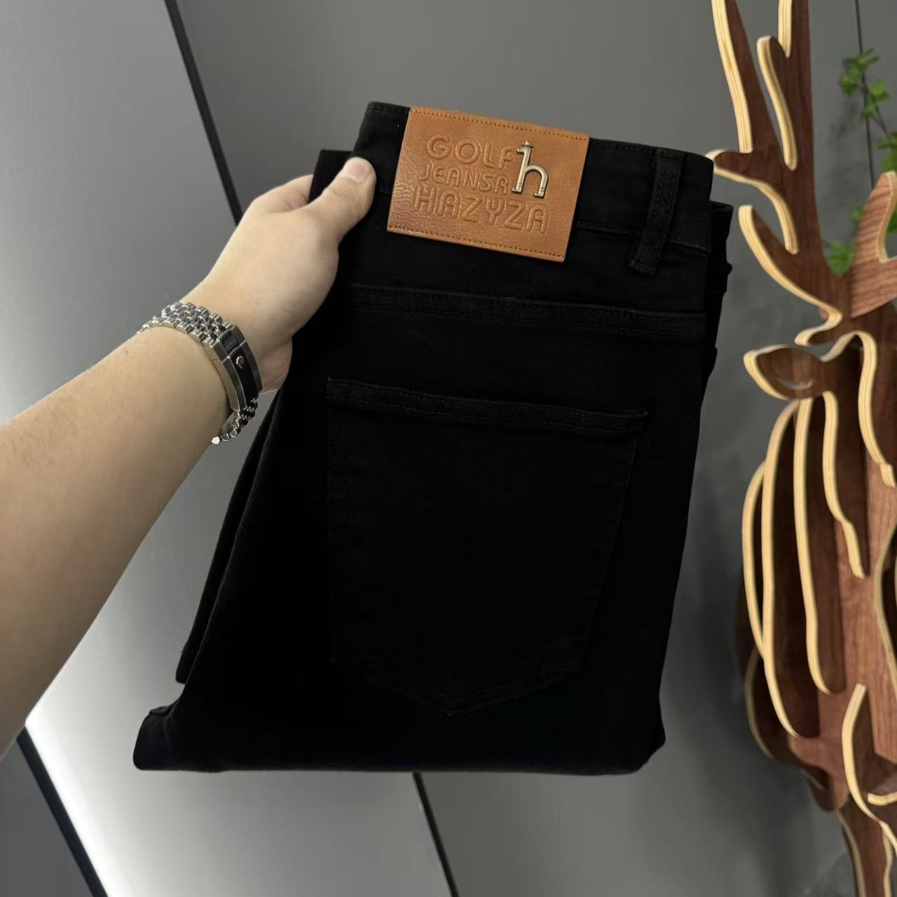 男士商务净版小脚修身九分纯色商务显腿长牛仔裤5113