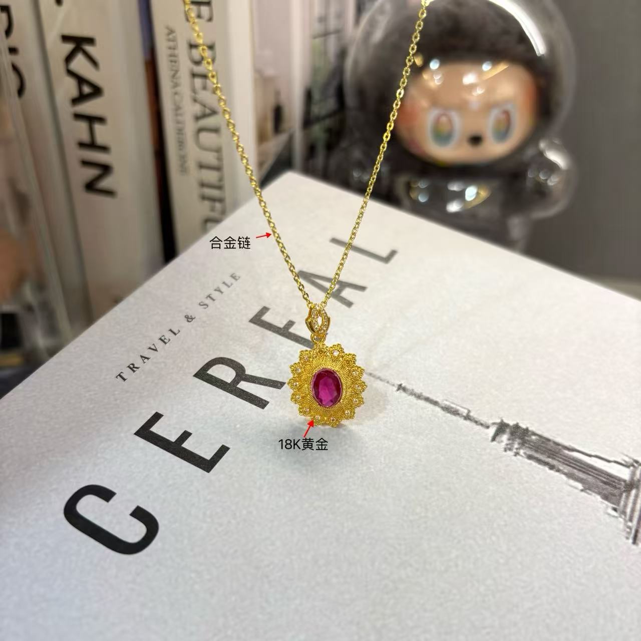 黄金饰品 镶嵌工艺女王鸽子蛋配饰 时尚百搭（赠合金链）18k黄金