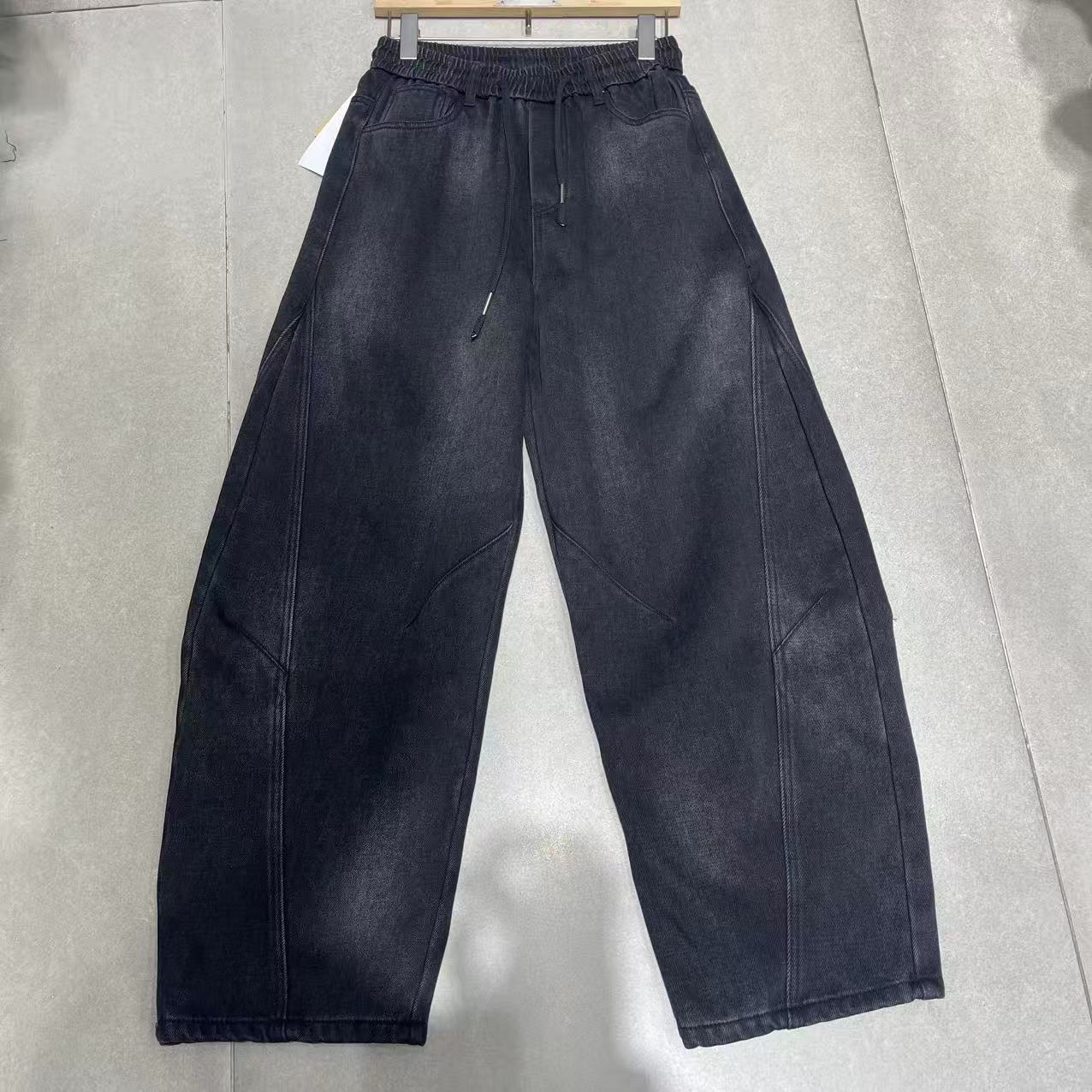 秋冬新款加绒加厚小弯刀休闲牛仔长裤#3590