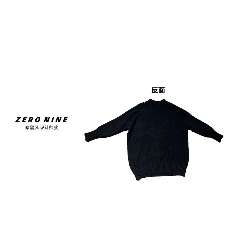 Dan Dan 慵懒风黑色高领铆钉毛衣女 长袖保暖外穿针织衫上衣